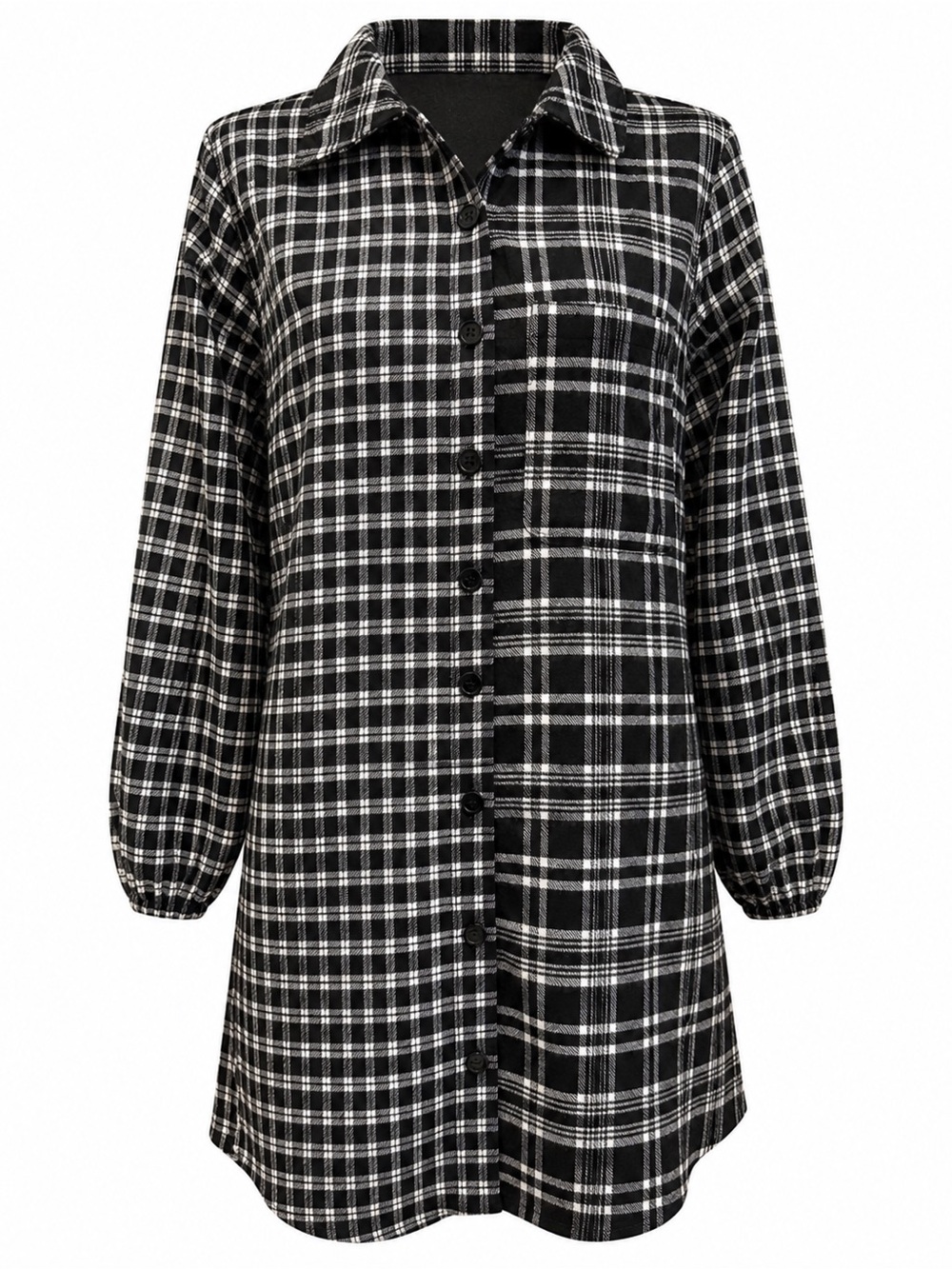 Papillon Black White Plaid Shirt Dress Medium Button Front